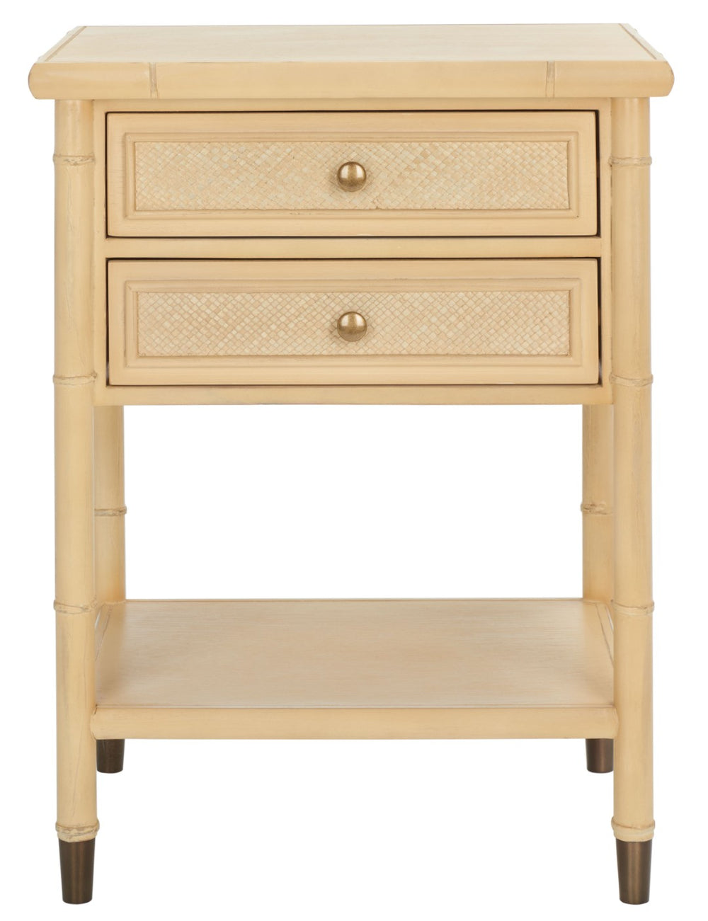 Safavieh Ahab Chic Bamboo-Style Accent Table With Textured Drawers And Open Shelf For Stylish Storage Solutions Light Blonde / Gold ACC6606A
