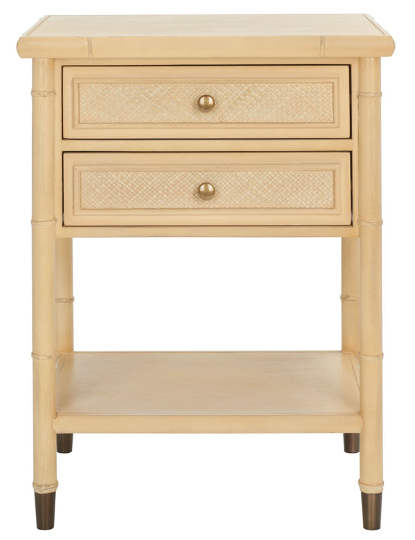 Safavieh Ahab Chic Bamboo-Style Accent Table With Textured Drawers And Open Shelf For Stylish Storage Solutions Light Blonde / Gold ACC6606A