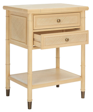 Safavieh Ahab Chic Bamboo-Style Accent Table With Textured Drawers And Open Shelf For Stylish Storage Solutions Light Blonde / Gold ACC6606A