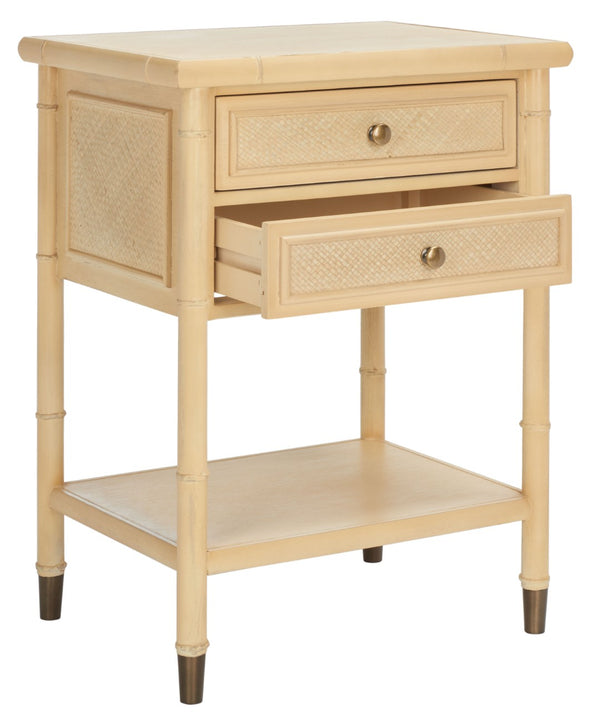 Safavieh Ahab Chic Bamboo-Style Accent Table With Textured Drawers And Open Shelf For Stylish Storage Solutions Light Blonde / Gold ACC6606A