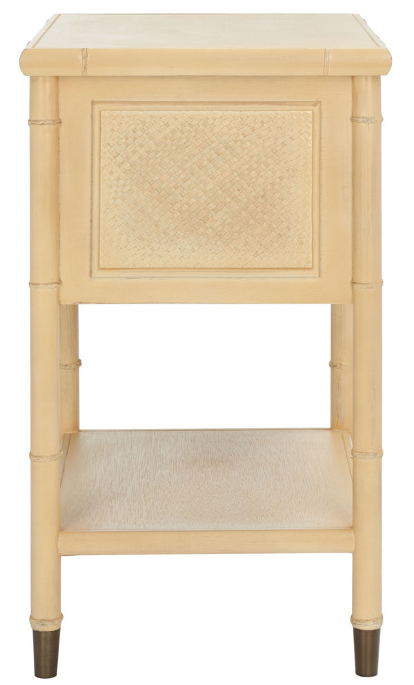 Safavieh Ahab Chic Bamboo-Style Accent Table With Textured Drawers And Open Shelf For Stylish Storage Solutions Light Blonde / Gold ACC6606A