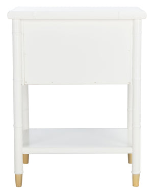 Safavieh Ahab Chic Bamboo-Style Accent Table With Textured Drawers And Open Shelf For Stylish Storage Solutions White / Gold ACC6606B