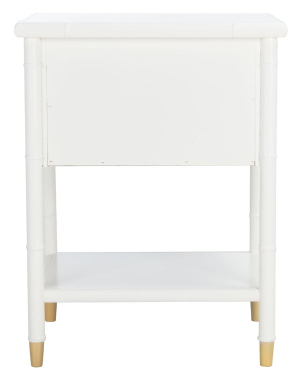 Safavieh Ahab Chic Bamboo-Style Accent Table With Textured Drawers And Open Shelf For Stylish Storage Solutions White / Gold ACC6606B
