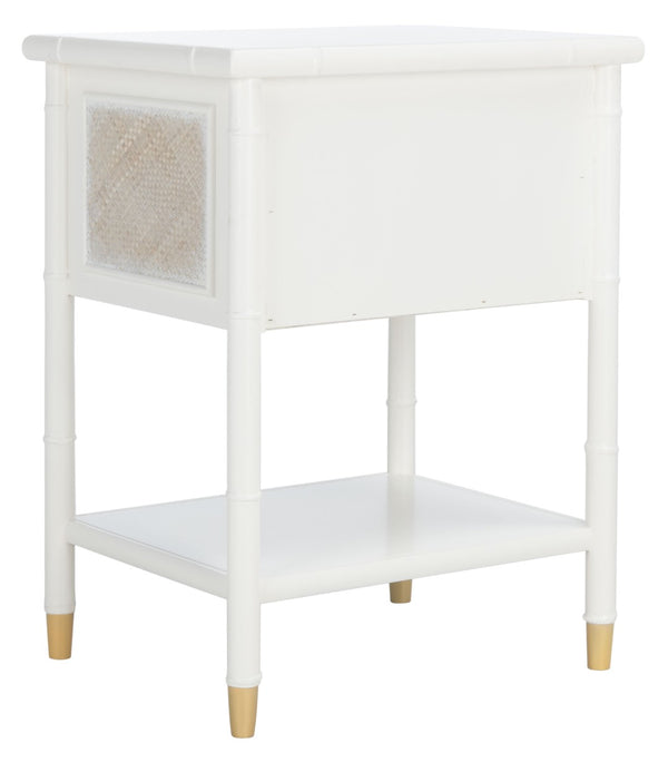 Safavieh Ahab Chic Bamboo-Style Accent Table With Textured Drawers And Open Shelf For Stylish Storage Solutions White / Gold ACC6606B
