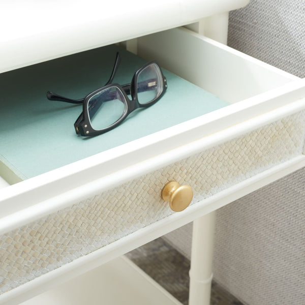 Safavieh Ahab Chic Bamboo-Style Accent Table With Textured Drawers And Open Shelf For Stylish Storage Solutions White / Gold ACC6606B