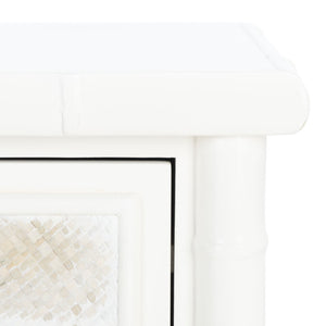 Safavieh Ahab Chic Bamboo-Style Accent Table With Textured Drawers And Open Shelf For Stylish Storage Solutions White / Gold ACC6606B