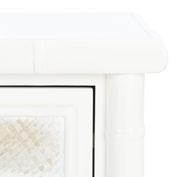 Safavieh Ahab Chic Bamboo-Style Accent Table With Textured Drawers And Open Shelf For Stylish Storage Solutions White / Gold ACC6606B