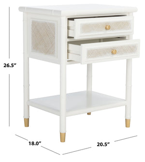 Safavieh Ahab Chic Bamboo-Style Accent Table With Textured Drawers And Open Shelf For Stylish Storage Solutions White / Gold ACC6606B
