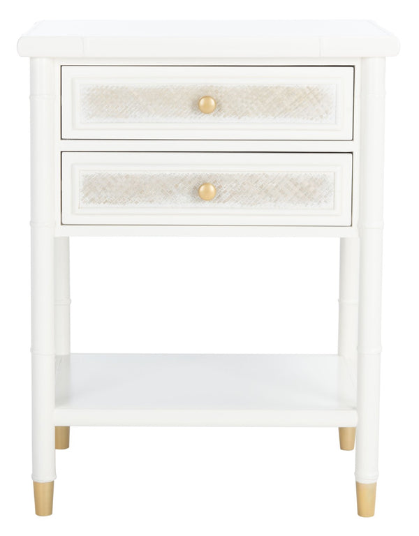 Safavieh Ahab Chic Bamboo-Style Accent Table With Textured Drawers And Open Shelf For Stylish Storage Solutions White / Gold ACC6606B