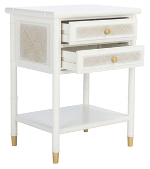 Safavieh Ahab Chic Bamboo-Style Accent Table With Textured Drawers And Open Shelf For Stylish Storage Solutions White / Gold ACC6606B