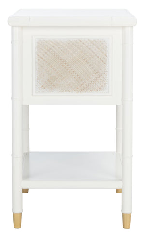 Safavieh Ahab Chic Bamboo-Style Accent Table With Textured Drawers And Open Shelf For Stylish Storage Solutions White / Gold ACC6606B