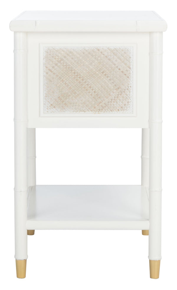 Safavieh Ahab Chic Bamboo-Style Accent Table With Textured Drawers And Open Shelf For Stylish Storage Solutions White / Gold ACC6606B
