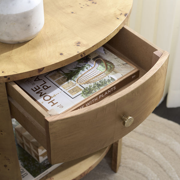 Safavieh Philippe 1 Drawer 1 Shelf Accent Table – Elegant Bayur Wood Design For Stylish Home Décor & Storage Natural Wood ,Mdf,Veneer ,Burlwood Acc6612a