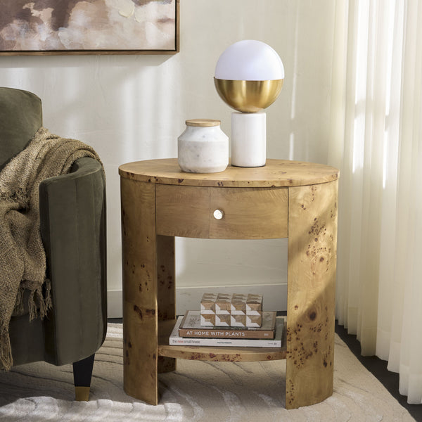 Safavieh Philippe 1 Drawer 1 Shelf Accent Table – Elegant Bayur Wood Design For Stylish Home Décor & Storage Natural Wood ,Mdf,Veneer ,Burlwood Acc6612a