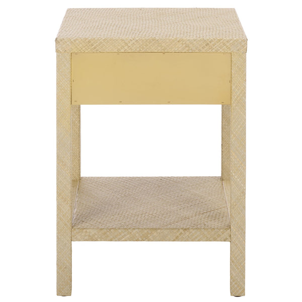 Apis Raffia Accent Table With Drawer & Shelf — Handwoven Pandan Texture, Compact Coastal Style