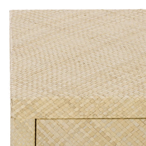 Apis Raffia Accent Table With Drawer & Shelf — Handwoven Pandan Texture, Compact Coastal Style