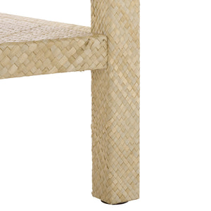Apis Raffia Accent Table With Drawer & Shelf — Handwoven Pandan Texture, Compact Coastal Style