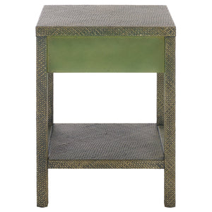 Apis Raffia Accent Table With Drawer & Shelf — Handwoven Pandan Texture, Compact Coastal Style