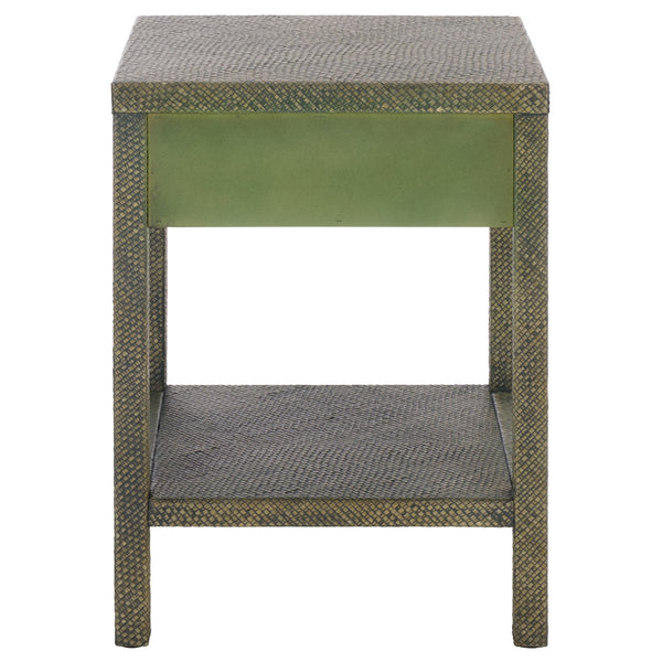 Apis Raffia Accent Table With Drawer & Shelf — Handwoven Pandan Texture, Compact Coastal Style