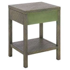 Apis Raffia Accent Table With Drawer & Shelf — Handwoven Pandan Texture, Compact Coastal Style