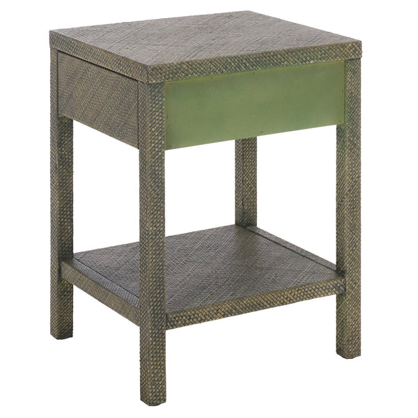 Apis Raffia Accent Table With Drawer & Shelf — Handwoven Pandan Texture, Compact Coastal Style