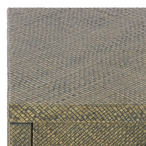Apis Raffia Accent Table With Drawer & Shelf — Handwoven Pandan Texture, Compact Coastal Style