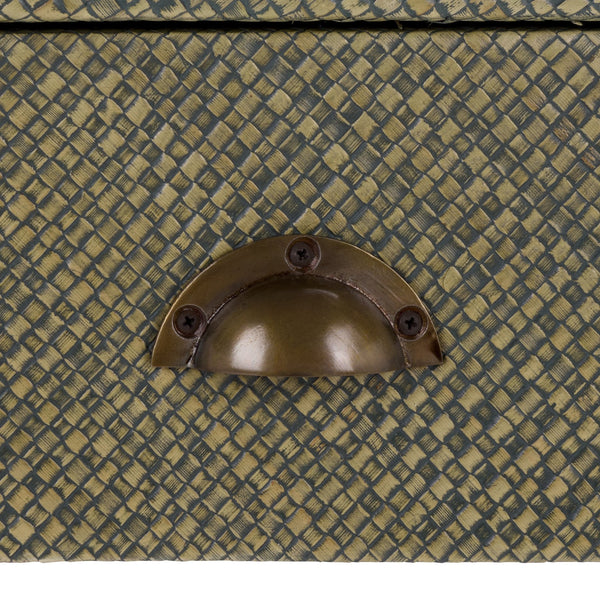 Apis Raffia Accent Table With Drawer & Shelf — Handwoven Pandan Texture, Compact Coastal Style