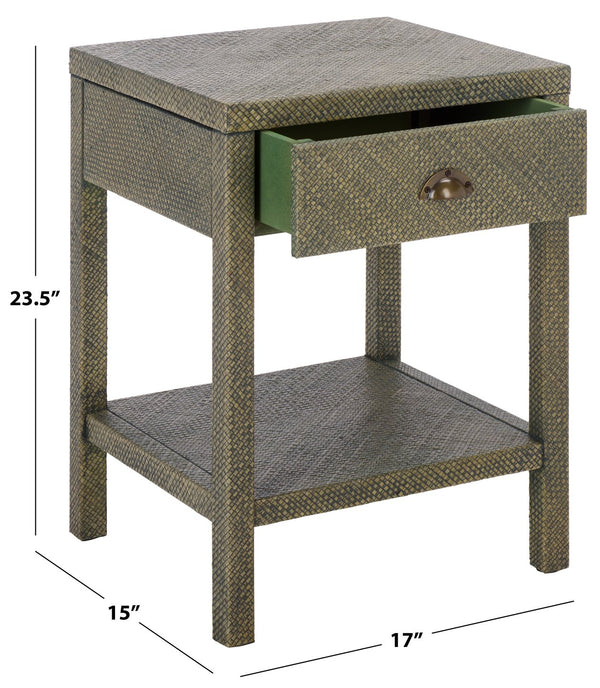 Apis Raffia Accent Table With Drawer & Shelf — Handwoven Pandan Texture, Compact Coastal Style