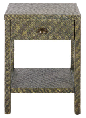 Apis Raffia Accent Table With Drawer & Shelf — Handwoven Pandan Texture, Compact Coastal Style