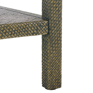 Apis Raffia Accent Table With Drawer & Shelf — Handwoven Pandan Texture, Compact Coastal Style