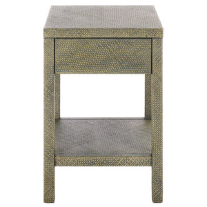 Apis Raffia Accent Table With Drawer & Shelf — Handwoven Pandan Texture, Compact Coastal Style