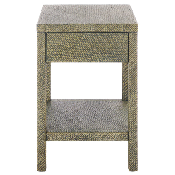 Apis Raffia Accent Table With Drawer & Shelf — Handwoven Pandan Texture, Compact Coastal Style