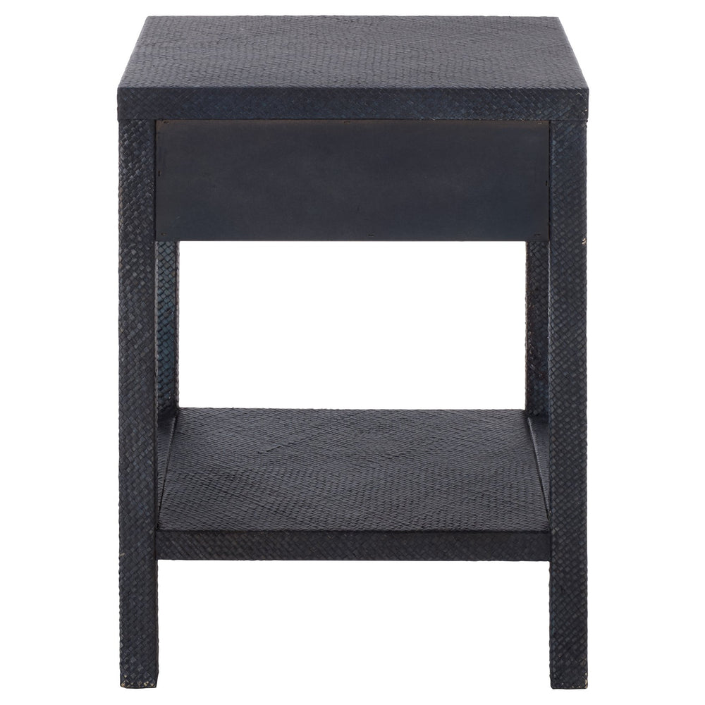 Apis Raffia Accent Table With Drawer & Shelf — Handwoven Pandan Texture, Compact Coastal Style