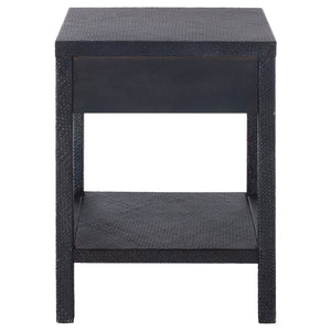 Apis Raffia Accent Table With Drawer & Shelf — Handwoven Pandan Texture, Compact Coastal Style