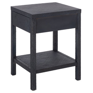 Apis Raffia Accent Table With Drawer & Shelf — Handwoven Pandan Texture, Compact Coastal Style