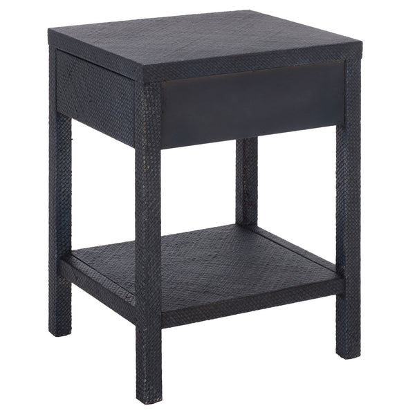 Apis Raffia Accent Table With Drawer & Shelf — Handwoven Pandan Texture, Compact Coastal Style