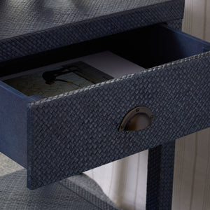 Apis Raffia Accent Table With Drawer & Shelf — Handwoven Pandan Texture, Compact Coastal Style