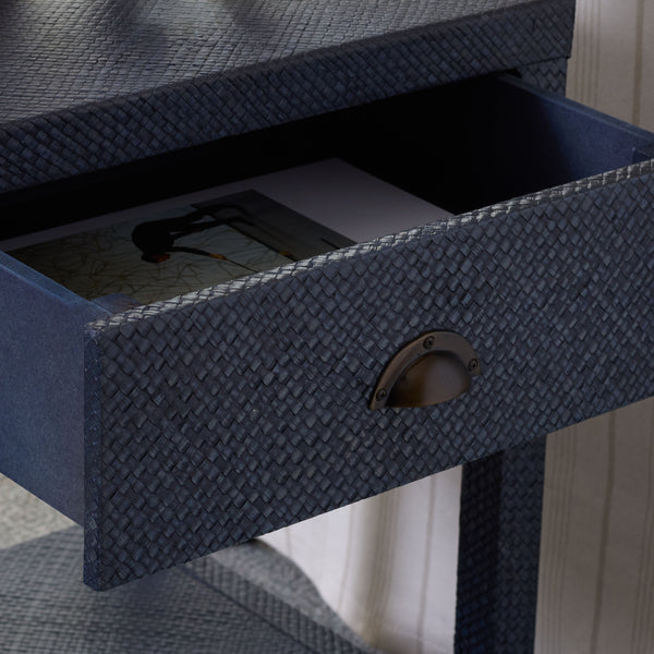 Apis Raffia Accent Table With Drawer & Shelf — Handwoven Pandan Texture, Compact Coastal Style