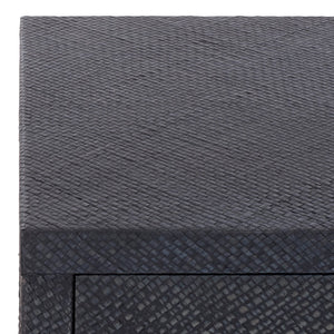 Apis Raffia Accent Table With Drawer & Shelf — Handwoven Pandan Texture, Compact Coastal Style