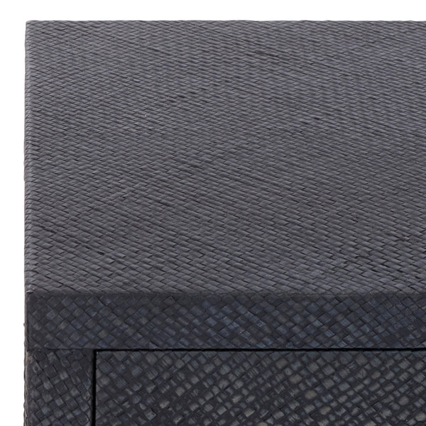 Apis Raffia Accent Table With Drawer & Shelf — Handwoven Pandan Texture, Compact Coastal Style