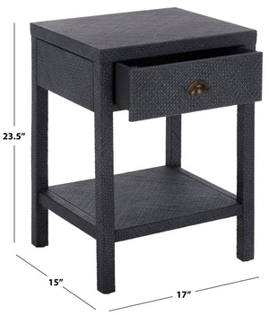 Apis Raffia Accent Table With Drawer & Shelf — Handwoven Pandan Texture, Compact Coastal Style