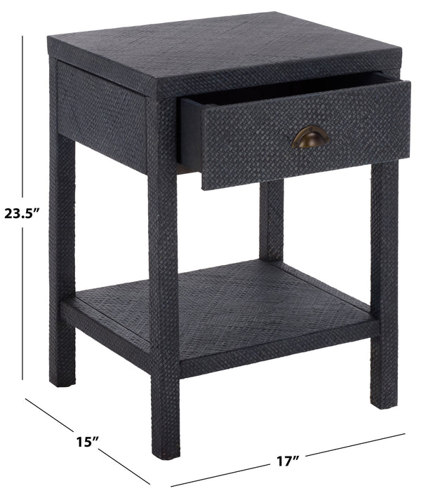 Apis Raffia Accent Table With Drawer & Shelf — Handwoven Pandan Texture, Compact Coastal Style