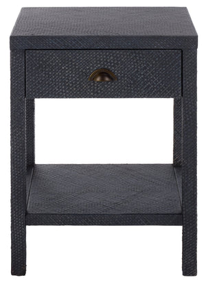 Apis Raffia Accent Table With Drawer & Shelf — Handwoven Pandan Texture, Compact Coastal Style