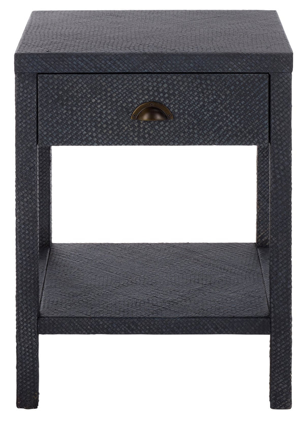 Apis Raffia Accent Table With Drawer & Shelf — Handwoven Pandan Texture, Compact Coastal Style