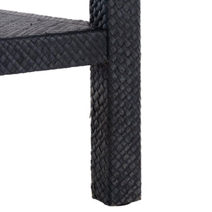 Apis Raffia Accent Table With Drawer & Shelf — Handwoven Pandan Texture, Compact Coastal Style