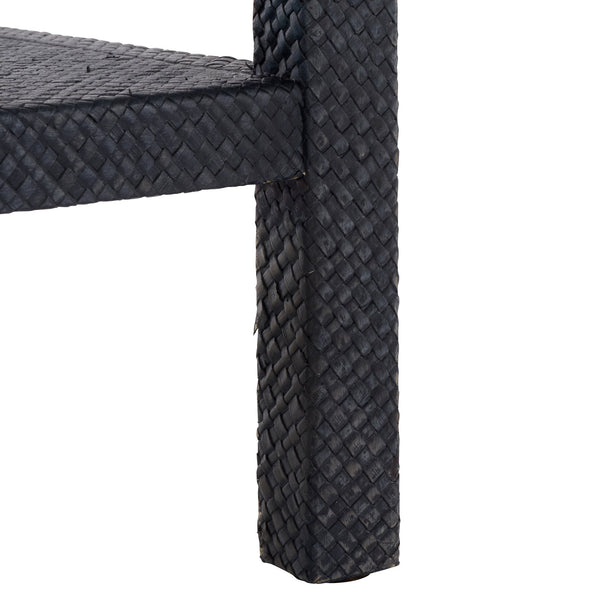 Apis Raffia Accent Table With Drawer & Shelf — Handwoven Pandan Texture, Compact Coastal Style