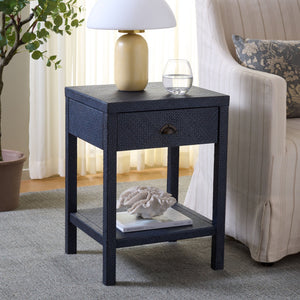 Apis Raffia Accent Table With Drawer & Shelf — Handwoven Pandan Texture, Compact Coastal Style