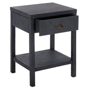 Apis Raffia Accent Table With Drawer & Shelf — Handwoven Pandan Texture, Compact Coastal Style