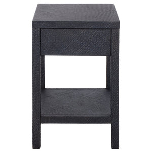Apis Raffia Accent Table With Drawer & Shelf — Handwoven Pandan Texture, Compact Coastal Style