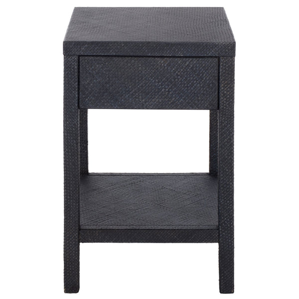 Apis Raffia Accent Table With Drawer & Shelf — Handwoven Pandan Texture, Compact Coastal Style